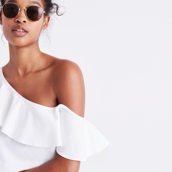 MADEWELL - One-shoulder Ruffle Top Blouse White, Size 0 - Picture 2 of 10